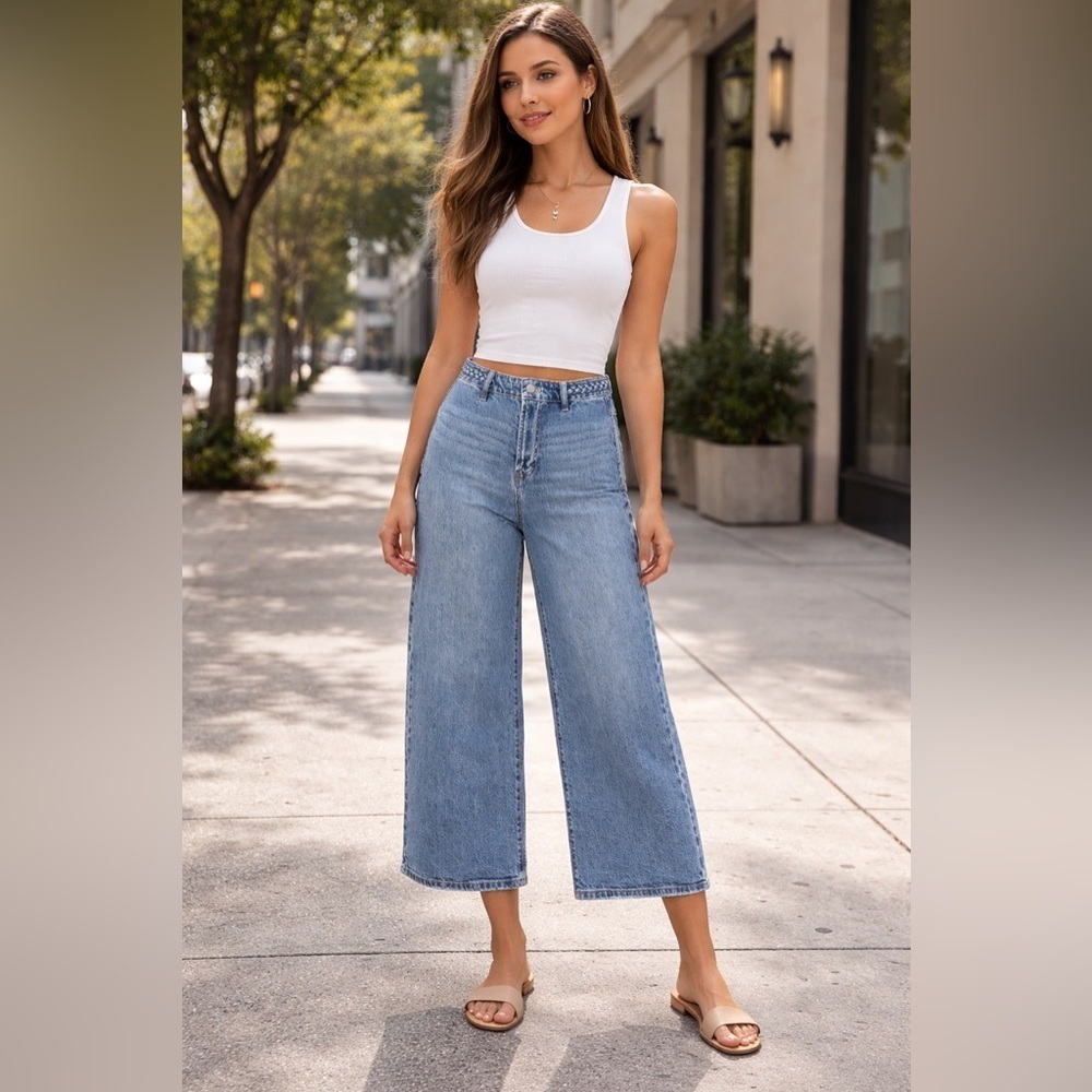 Habitual Easton Wide Leg High Rise Crop Jeans Size 8/29 braid - Picture 2 of 12